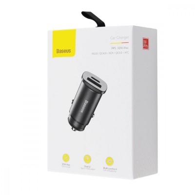 АЗП Baseus QC 4.0 Square Metal (30W / PD3.0) / 1USB+1Type-C (CCALL-AS01) Black