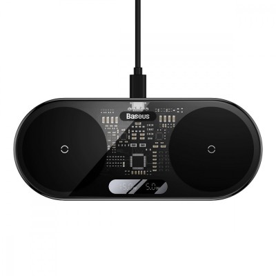 Бездротовий зарядний пристрій Baseus Digital LED Display 2in1 20W (WXSX010101) Black