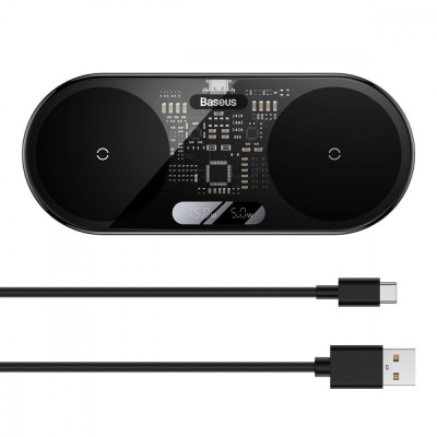 Бездротовий зарядний пристрій Baseus Digital LED Display 2in1 20W (WXSX010101) Black