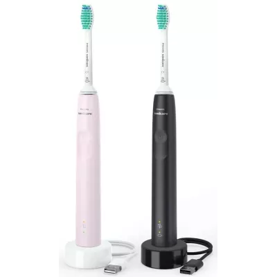 Щітка зубна електр. Philips, Sonicare 3100 series, набір , 31т. колив/хв, насадок-1, 2 шт в наборі, рожевий, чорний (HX3675/15)