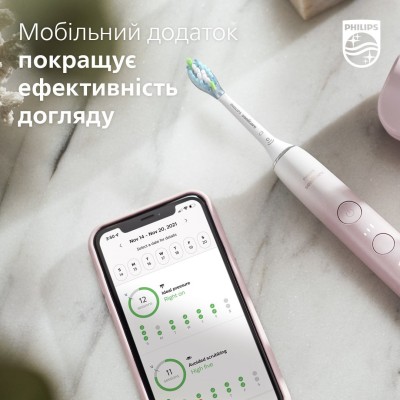 Щітка зубна електр. Philips, Sonicare DiamondClean Prestige 9900, 62т. колив/хв, насадок-1, SenseIQ, зарядний чохол, рожевий (HX