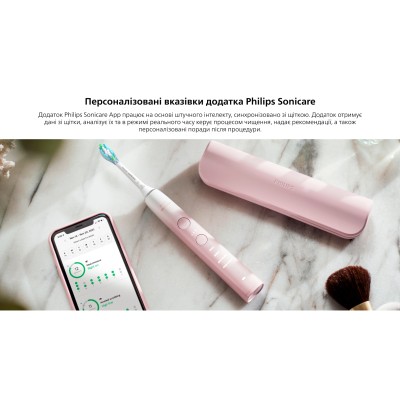 Щітка зубна електр. Philips, Sonicare DiamondClean Prestige 9900, 62т. колив/хв, насадок-1, SenseIQ, зарядний чохол, рожевий (HX