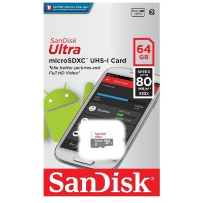 Карта пам'яті SanDisk microSD 64GB C10 UHS-I R100MB/s Ultra (SDSQUNR-064G-GN3MN)