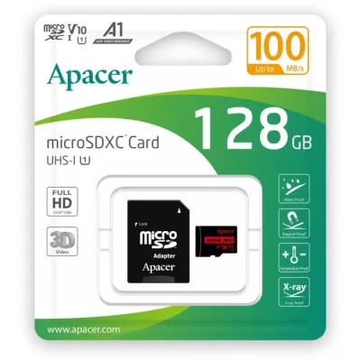 Карта пам'яті Apacer microSDXC UHS-I 128GB R100 V10 A1 + SD adapter (AP128GMCSX10UB-R)