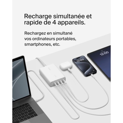 Зарядний пристрій мережевий Belkin 200Вт 4хUSB-С GAN PD PPS, білий (WCH015VFWH)