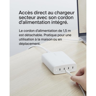 Зарядний пристрій мережевий Belkin 200Вт 4хUSB-С GAN PD PPS, білий (WCH015VFWH)
