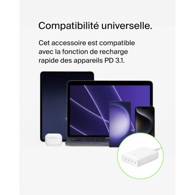 Зарядний пристрій мережевий Belkin 200Вт 4хUSB-С GAN PD PPS, білий (WCH015VFWH)