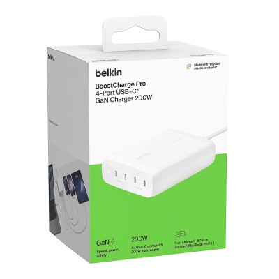 Зарядний пристрій мережевий Belkin 200Вт 4хUSB-С GAN PD PPS, білий (WCH015VFWH)