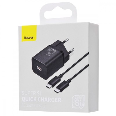 Зарядний Пристрій Baseus 1Type-C Super Si 25W + Cable Type-C to Type-C 1m (TZCCSUP-L01) Чорний