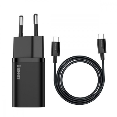 Зарядний Пристрій Baseus 1Type-C Super Si 25W + Cable Type-C to Type-C 1m (TZCCSUP-L01) Чорний