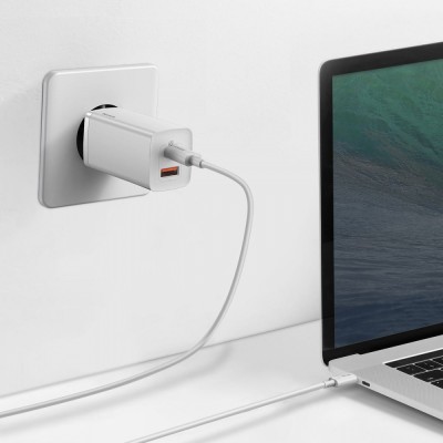 Зарядний Пристрій Baseus 1USB + Type-C Baseus GaN Lite 65W (CCGAN2L-B02) White
