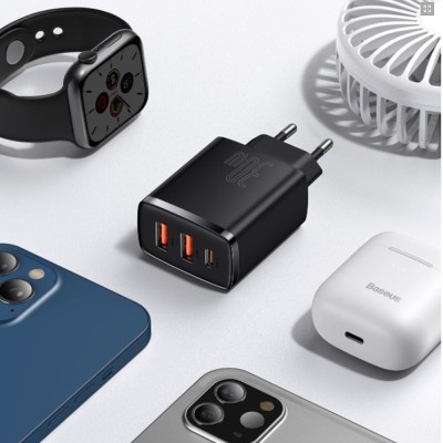 Зарядний Пристрій Baseus Compact Quick Charger 30W QC+ PD (1Type-C + 2USB) CCXJ-E02 White