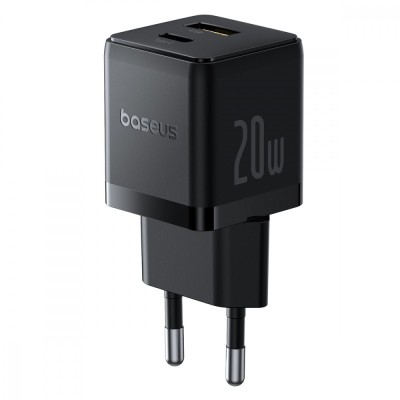 Зарядний Пристрій Baseus Palm Fast Charger Type-C+USB 20W (With Cable Type-C to Type-C 60W 1m) (P10111608113-01) Black