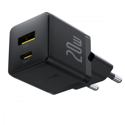 Зарядний Пристрій Baseus Palm Fast Charger Type-C+USB 20W (With Cable Type-C to Type-C 60W 1m) (P10111608113-01) Black