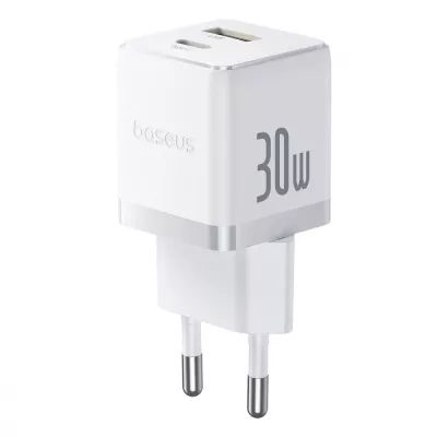 Зарядний Пристрій Baseus Palm Fast Charger Type-C+USB 30W (With Cable Type-C to Type-C 60W 1m) (P1011160A213-01) White