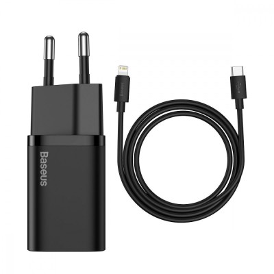 Зарядний Пристрій Baseus Super Silicone PD Charger 20W (1Type-C) + With Cable Type-C to Lightning (TZCCSUP-B01) Black