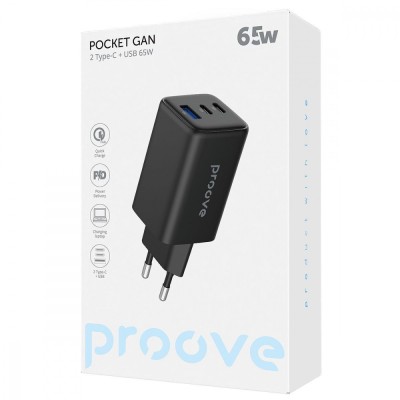 Зарядний Пристрій Proove Pocket GaN 65W (2Type-C + USB) (WCPG65121201) black