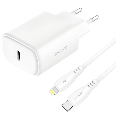 Зарядний Пристрій Proove Silicone Power 2 20W (Type-C) + Cable Type-C to Lightning (1m) (WCSP22010002) white