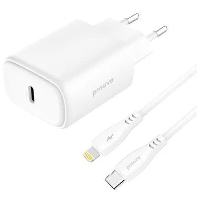 Зарядний Пристрій Proove Silicone Power 2 20W (Type-C) + Cable Type-C to Lightning (1m) (WCSP22010002) white