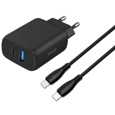 Зарядний Пристрій Proove Silicone Power 2 30W (Type-C + USB) + Cable Type-C to Type-C (1m) (WCSP23011001) black