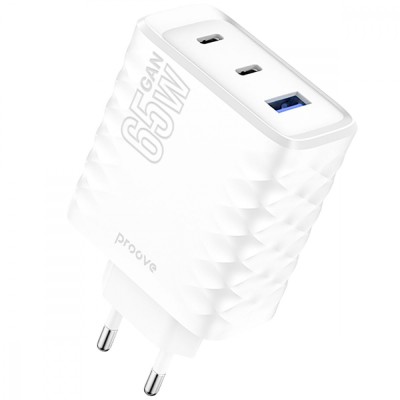 Зарядний Пристрій Proove Speed Surge Gan 65W (USB + 2 Type-C) (WCSS60120002) White