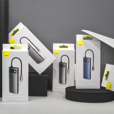 HUB Baseus Metal Gleam Series 5in1 30Hz Version (3xUSB3.0+4KHD+Type-C) (Grey)(WKWG020013)