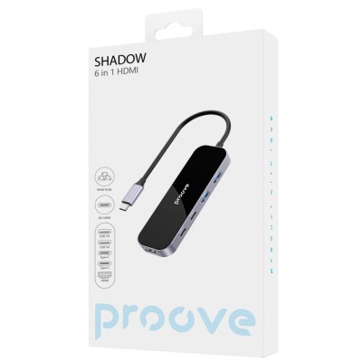 HUB Proove Shadow 6in1 Type-C To 2USB3.0 + 2Type-C + PD100W + HDMI (HBSW10221205) Dark Gray