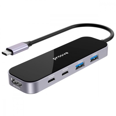 HUB Proove Shadow 6in1 Type-C To 2USB3.0 + 2Type-C + PD100W + HDMI (HBSW10221205) Dark Gray