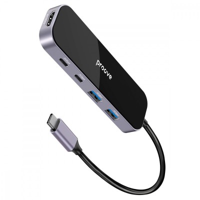 HUB Proove Shadow 6in1 Type-C To 2USB3.0 + 2Type-C + PD100W + HDMI (HBSW10221205) Dark Gray