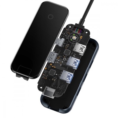 Type-C-Хаб Baseus AcmeJoy 6-Port Type-C HUB (Type-C To HDMI + 2xUSB3.0 + USB2.0 + Type-C PD&Data + RJ45) WKJZ010313 Dark Gray