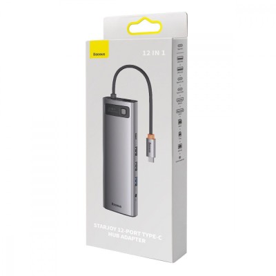 USB-Хаб Baseus Metal Gleam Series 12-in-1 (Type-C To HDMI+USB3.1*2+USB3.0*2+Type-C 3.1+PD+RJ45+SD/TF+DP+3.5mm) WKWG020213 Gray