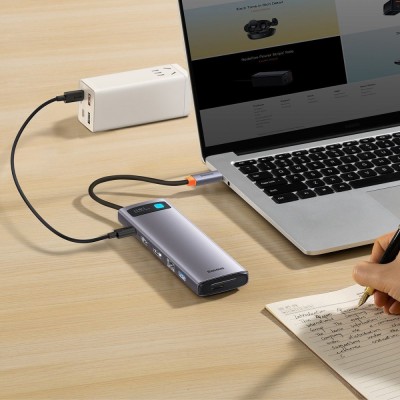 USB-Хаб Baseus Metal Gleam Series 12-in-1 (Type-C To HDMI+USB3.1*2+USB3.0*2+Type-C 3.1+PD+RJ45+SD/TF+DP+3.5mm) WKWG020213 Gray