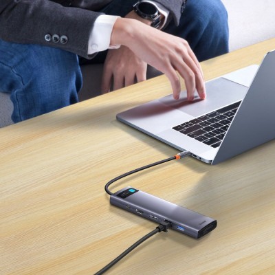 USB-Хаб Baseus Metal Gleam Series 12-in-1 (Type-C To HDMI+USB3.1*2+USB3.0*2+Type-C 3.1+PD+RJ45+SD/TF+DP+3.5mm) WKWG020213 Gray