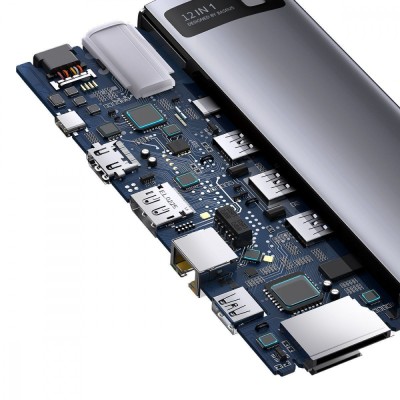 USB-Хаб Baseus Metal Gleam Series 12-in-1 (Type-C To HDMI+USB3.1*2+USB3.0*2+Type-C 3.1+PD+RJ45+SD/TF+DP+3.5mm) WKWG020213 Gray