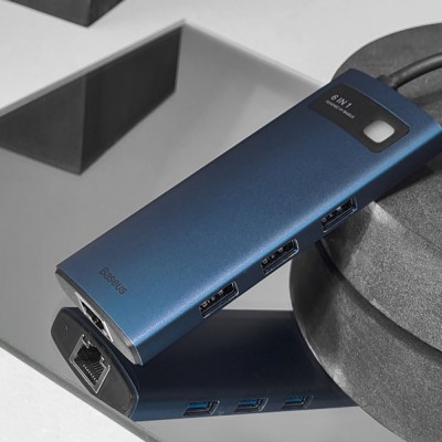 USB-Хаб Baseus Metal Gleam Series 6-in-1 Type-C CAHUB-CW0G Grey