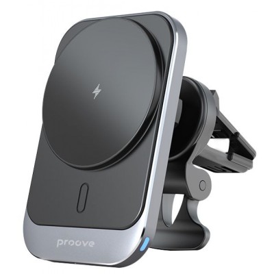 Автомобільний тримач З бездротовою зарядкою Proove Square Magnetic PRO 15W (WHSP15010004) Metal Gray