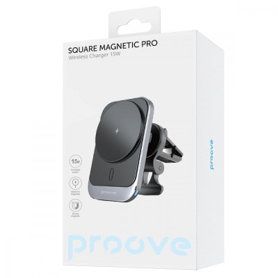 Автомобільний тримач З бездротовою зарядкою Proove Square Magnetic PRO 15W (WHSP15010004) Metal Gray