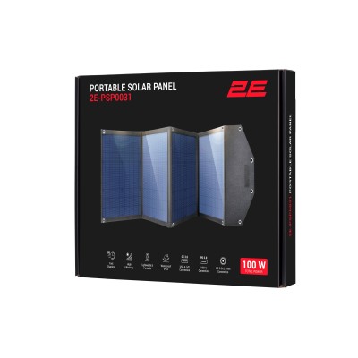 Портативна сонячна панель 2E, DC 100 Вт, USB-С 45 Вт, USB-A 18 Вт, USB-A 12 Вт (2E-PSP0031)