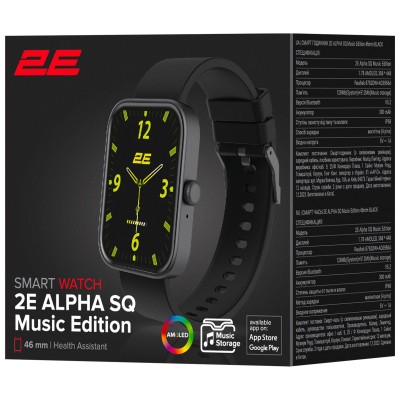 Смарт-годинник 2E Alpha SQ Music Edition 46мм, 1.78", 368x448, AMOLED, BT 5.2, Чорний (2E-CWW40BK)