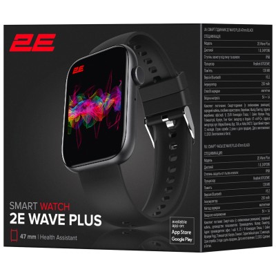 Смарт-годинник 2E Wave Plus 47мм, 1.8", 240x286, BT 5.3, Чорний (2E-CWW12BK)