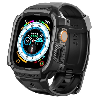 Чохол та ремінець 2в1 Spigen для Apple Watch Ultra 49mm, Rugged Armor Pro, Black (ACS05460)