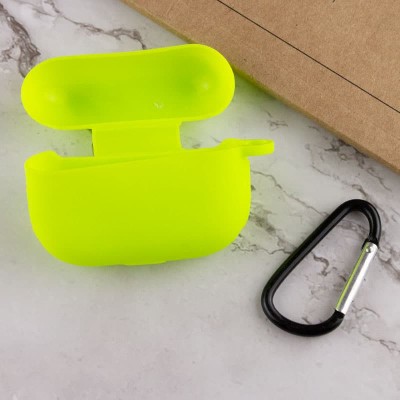 Силиконовый футляр New с карабином для наушников Airpods Pro Салатовый / Neon green
