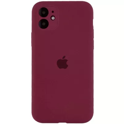 Чохол Silicone Case Full Camera Protective (AA) для Apple iPhone 12 (6.1") Бордовий / Plum