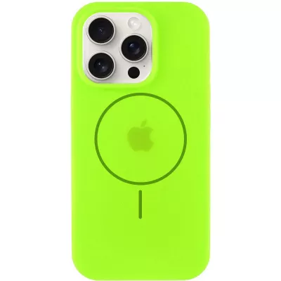 Чохол Silicone Case Full Protective (AA) NO LOGO with MagSafe для Apple iPhone 16 Pro (6.3") Салатовий / Neon green