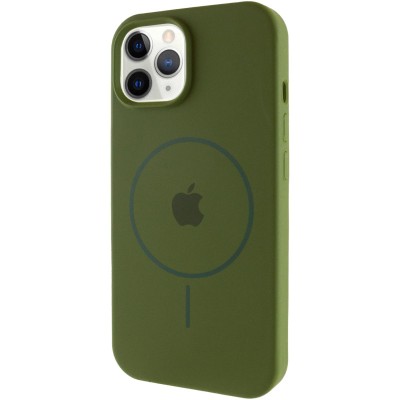 Чохол Silicone Case Full Protective (AA) with MagSafe для Apple iPhone 12 Pro Max (6.7") Зелений / Dark Olive