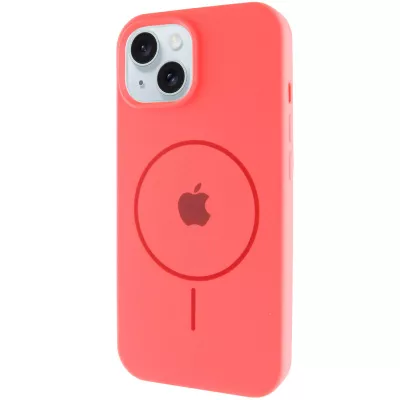 Чохол Silicone Case Full Protective (AA) with MagSafe для Apple iPhone 15 (6.1") Кавуновий / Watermelon red