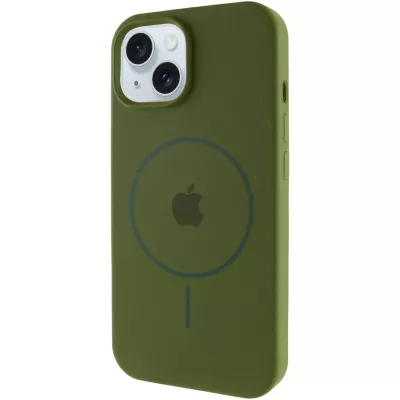 Чохол Silicone Case Full Protective (AA) with MagSafe для Apple iPhone 15 Plus (6.7") Зелений / Dark Olive