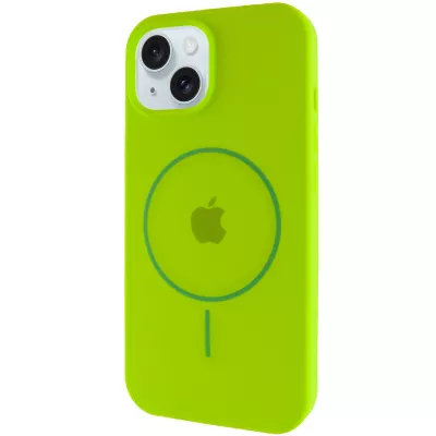 Чохол Silicone Case Full Protective (AA) with MagSafe для Apple iPhone 15 Plus (6.7") Салатовий / Neon green