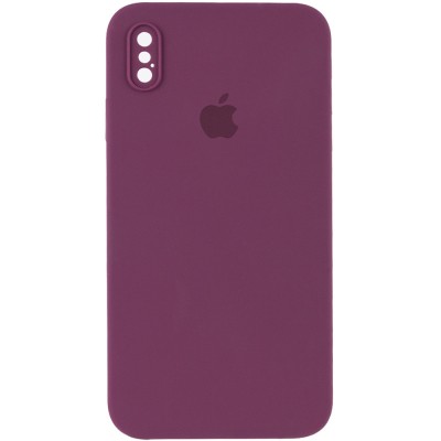 Чохол Silicone Case Square Full Camera Protective (AA) для Apple iPhone XS / X (5.8") Бордовий / Maroon