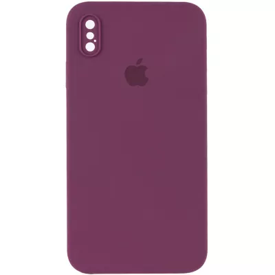 Чохол Silicone Case Square Full Camera Protective (AA) для Apple iPhone XS / X (5.8") Бордовий / Maroon